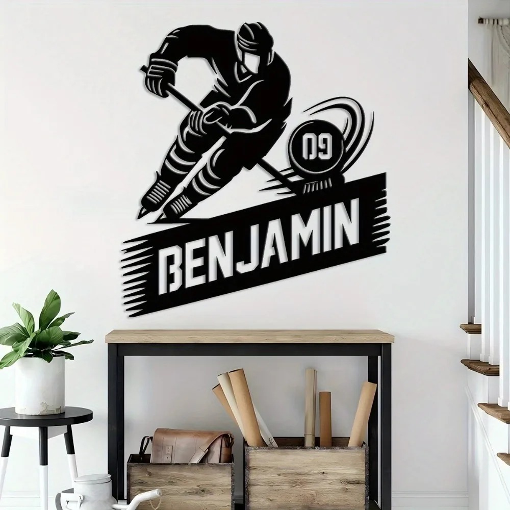 Home Gym Names - 1 buah Plakat Logam Siluet Pemain
