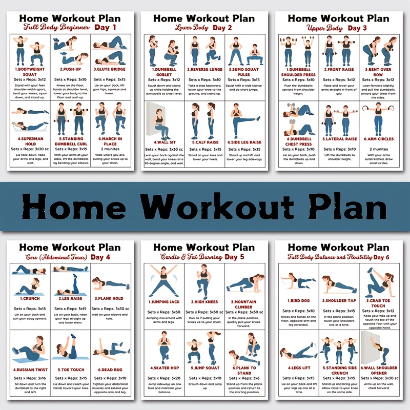 Workout Plan Home Gym - 6 buah Bagan Latihan Dinding untuk