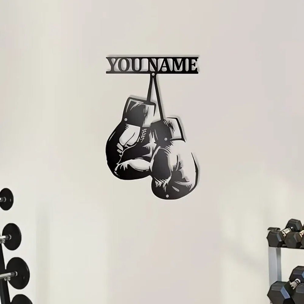 Home Gym Names - Seni Dinding Logam Sarung Tinju Personalisasi