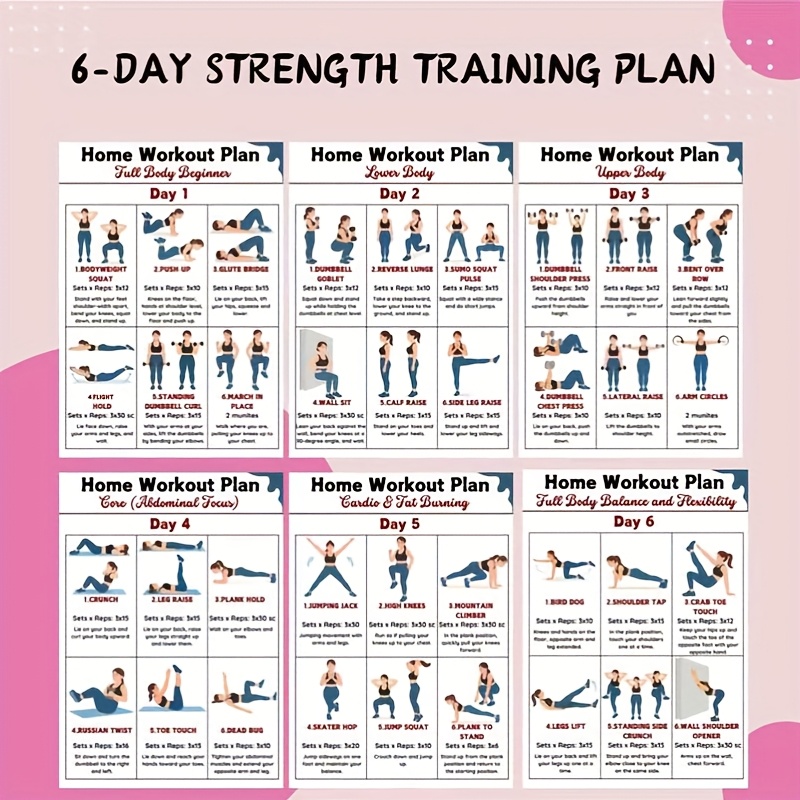 Workout Plan Home Gym - 6 buah Papan Grafik Kebugaran Dinding