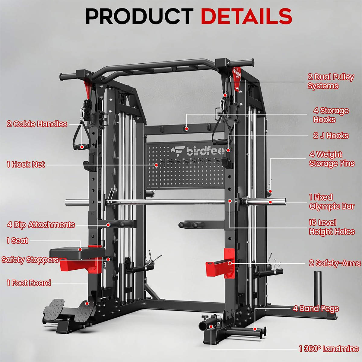 Pooboo Power Cage Multi-Fungsi - Home Gym Rack With Cables ulasan dan harga