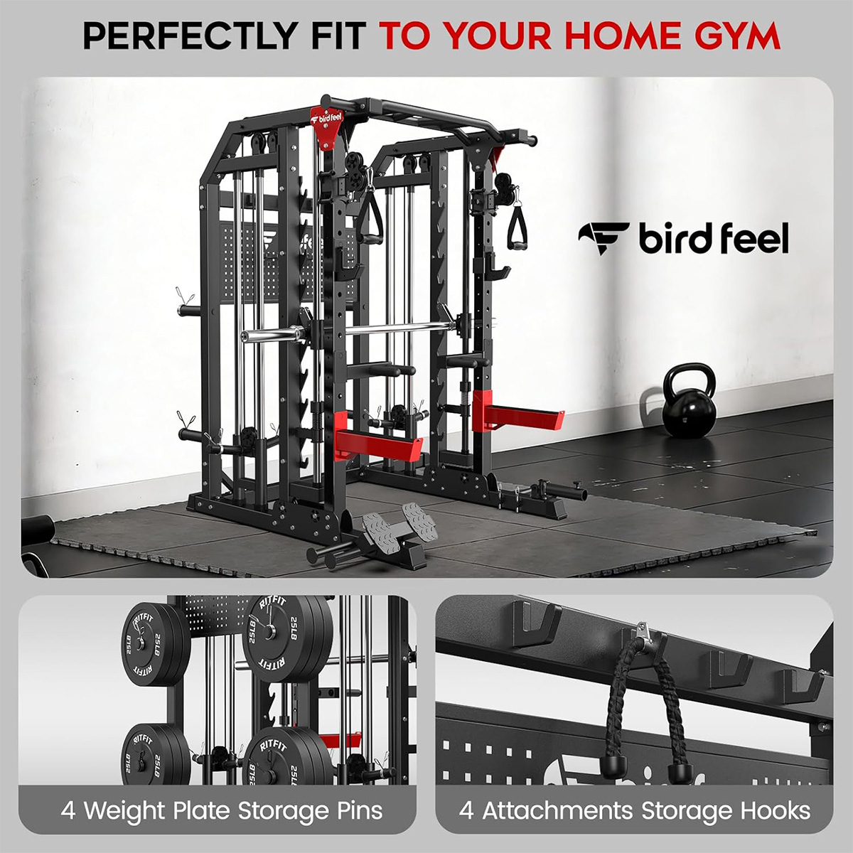 Pooboo Power Cage Multi-Fungsi - Home Gym Rack With Cables ulasan dan harga